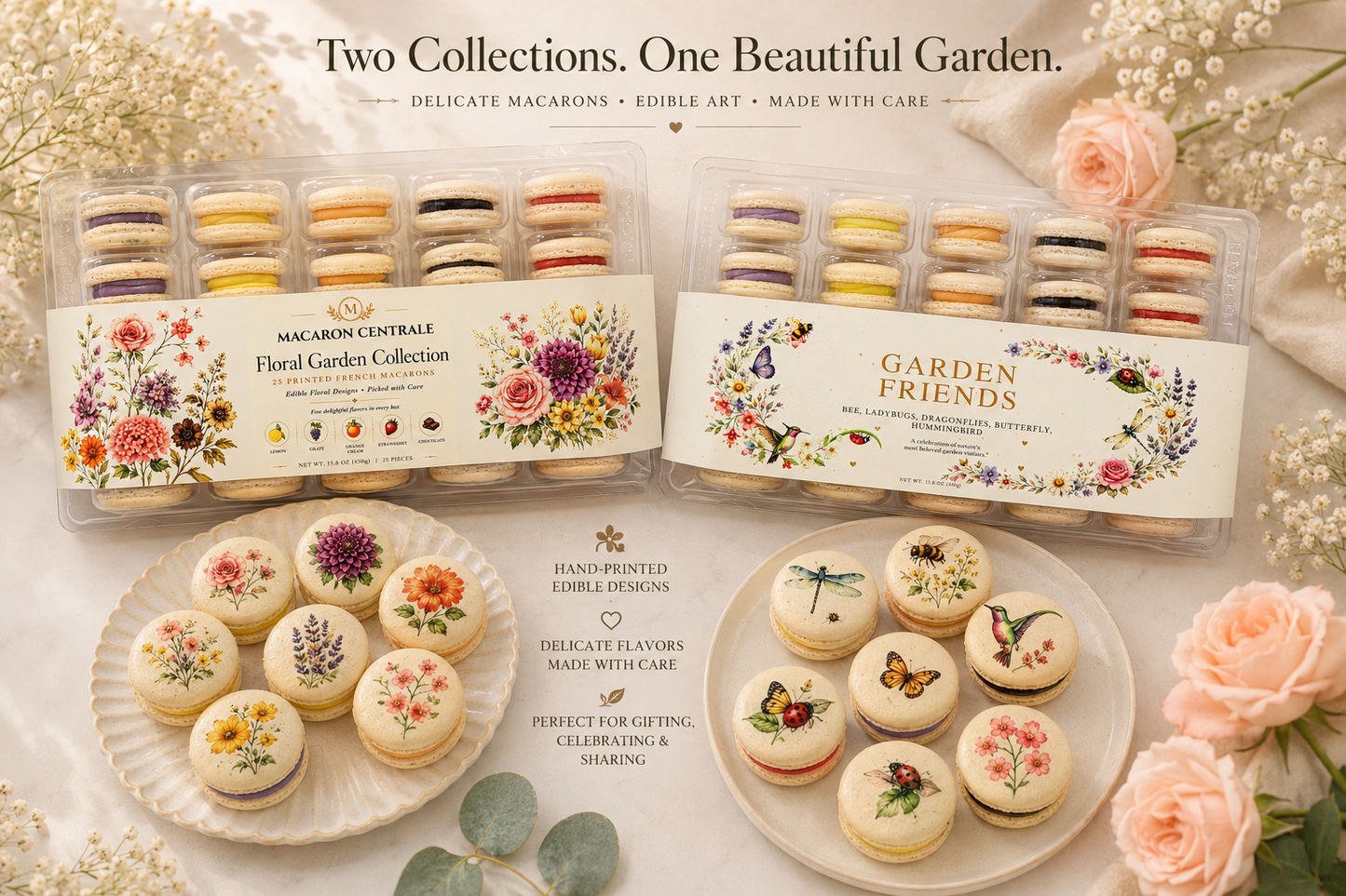 Garden Collection Bundle | 50 Hand-Printed French Macarons