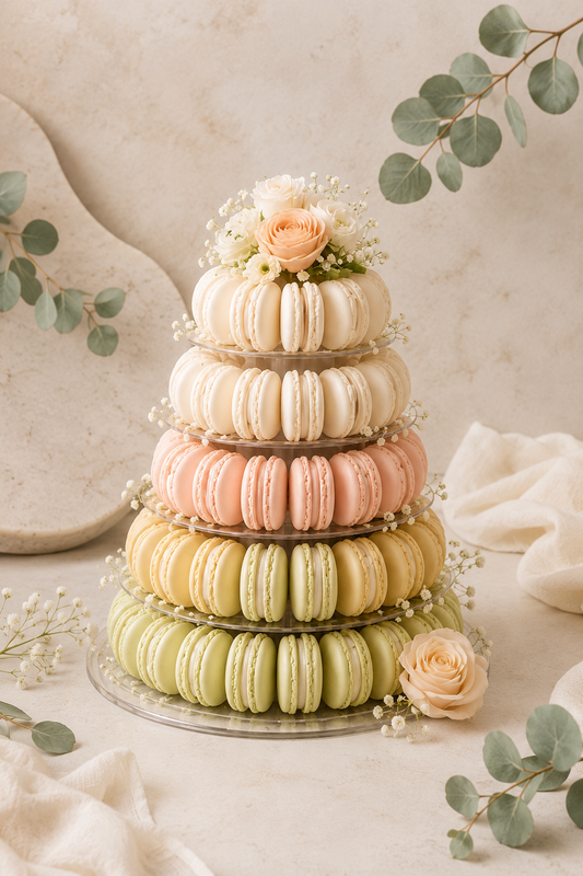 Pastel Macaron Tower for Weddings | French Macaron Dessert Display | Wedding Centerpiece | Bridal Shower Dessert Table