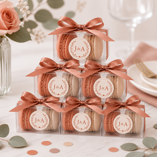 Terracotta Whisper | Personalized Wedding Macaron Favors